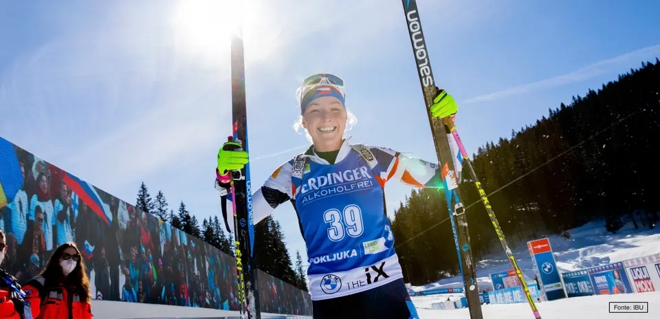 Marketa Davidova dopo la vittoria all'individuale di Pokljuka